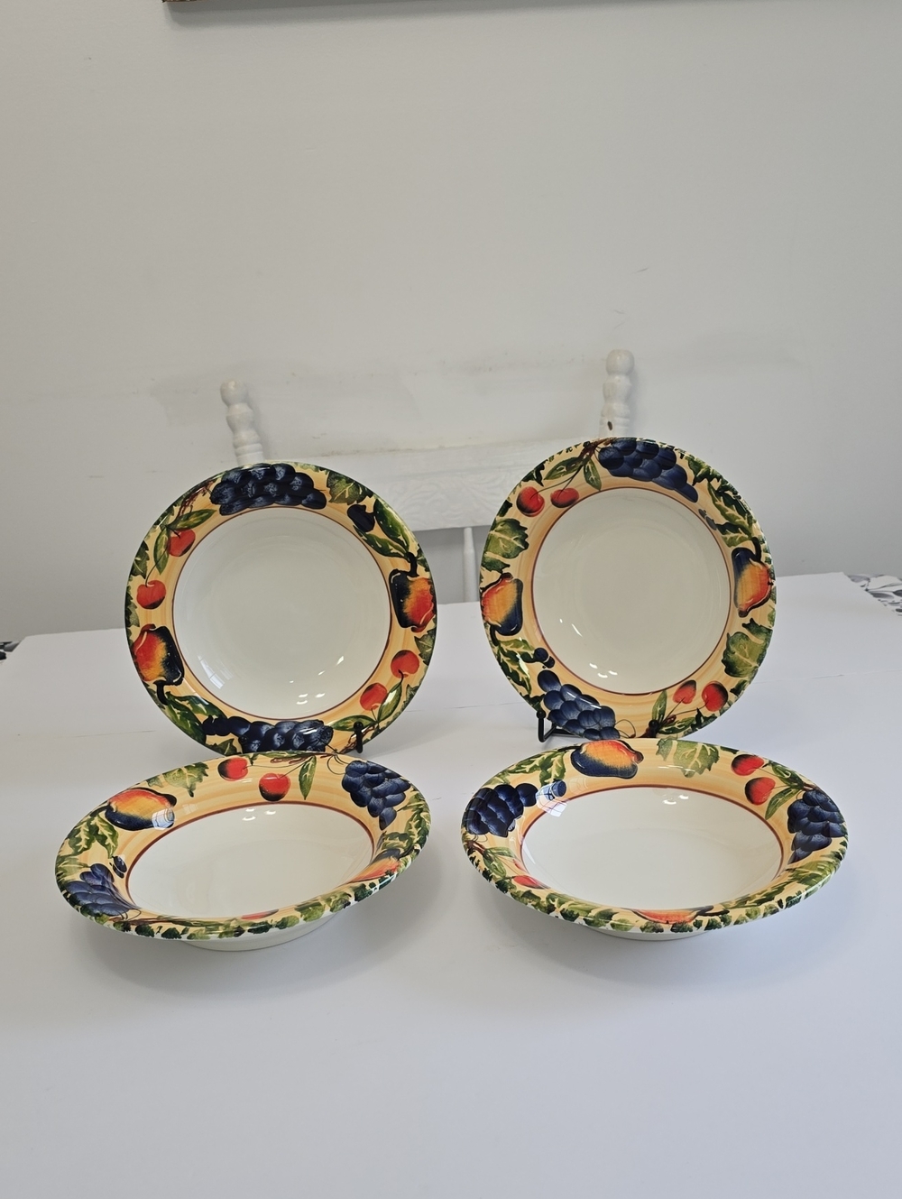 Vintage Dansk Set Of 4 Fall Harvest Rim Soup Pasta Bowls Fruits Italy
